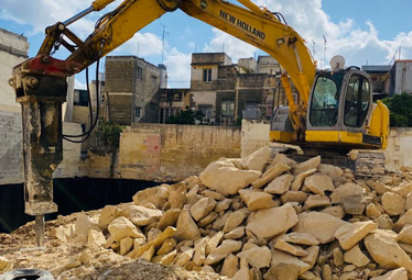 Machine cutting rock